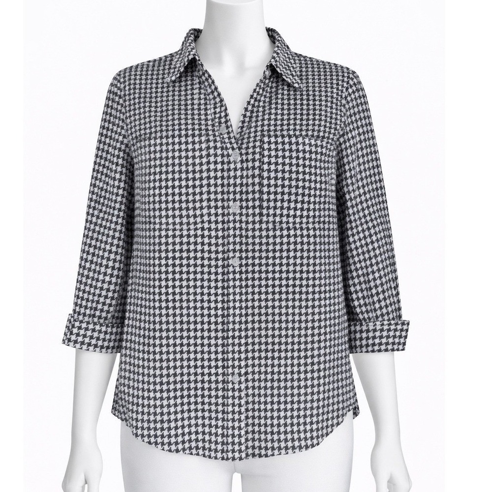 Emily Daniels Houndstooth  Silver Stud Button Shirt Classic  Workwear -Small